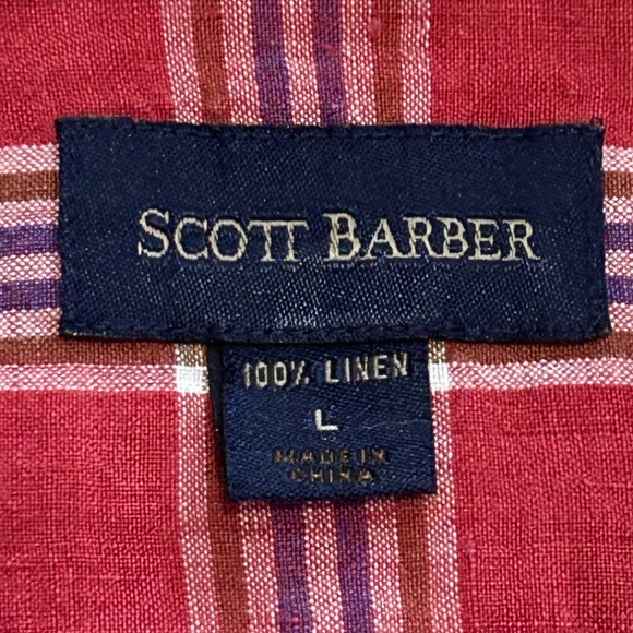 Scott Barber Men’s Large Red Plaid Linen Shirt - Picture 3 of 6